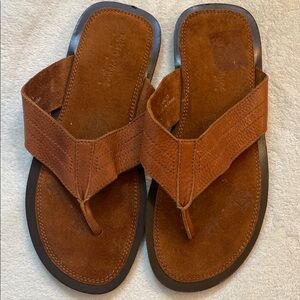 Robert Wayne men’s coffee brown leather suede flip flops Sz 13